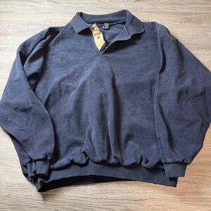 SDI Non-Fiction Polo Sweatshirt Mens XL Navy Blue Cotton Long Sleeve Vintage